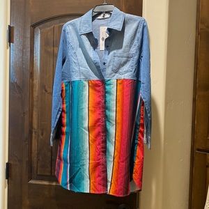 Crazy Train Dress, Cardigan or Duster.  Serape and denim!!